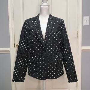 Liz Claiborne Black Polka Dot Blazer Jacket Women's Large Stretch Lined Workwear